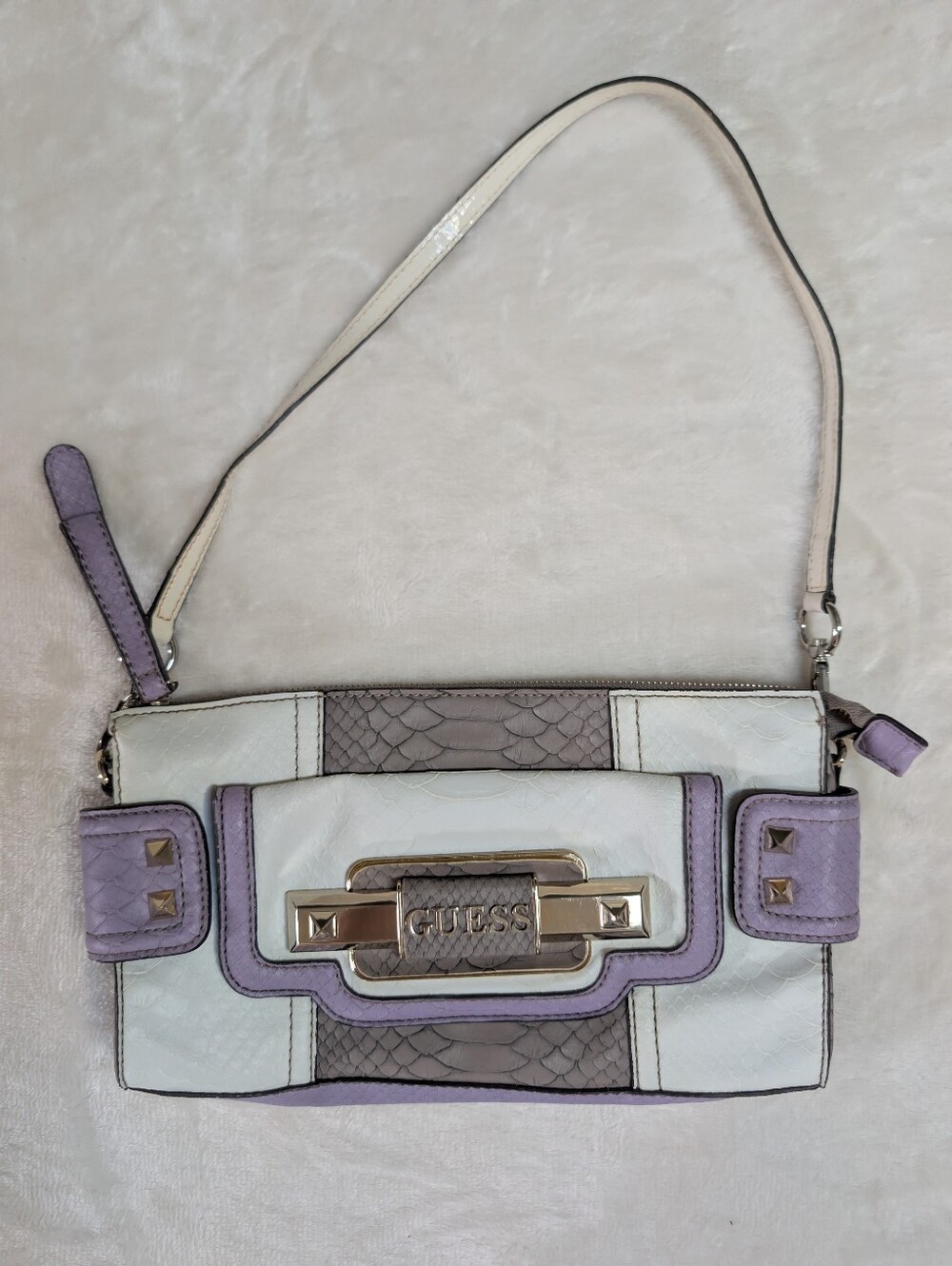 GUESS 2009's  White and Light Purple Leather Shoulder Bag